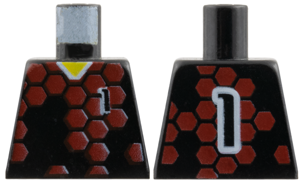 Lego Torso Soccer Uniform Shirt with Dark Red Hexagons, Number 1, Yellow Neck Pattern / Black