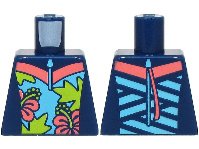 Lego Torso Wetsuit with Medium Azure and Coral Panels, Stripes, Zipper and Flowers and Lime Palm Leaves Pattern (BAM) / Dark Blue