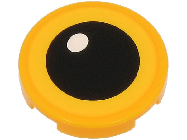 Lego Tile, Round 2 x 2 with Bottom Stud Holder with Yellow Eye, Black Pupil and White Glint Pattern