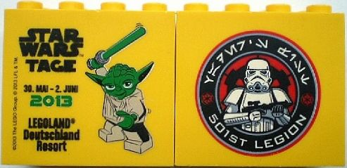 Lego Brick 2 x 4 x 3 with Legoland Deutschland Resort Star Wars 30. Mai - 2. Juni 2013, 501st Legion Logo on Reverse Pattern / Yellow