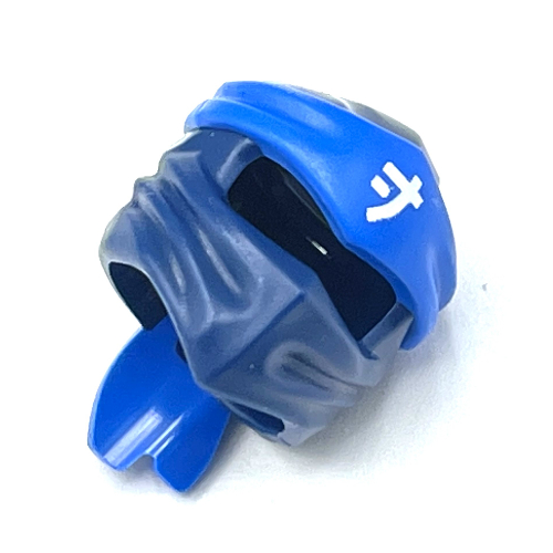 Lego Wrap with Long Back Knot, Blue Band Pattern with White Asian Symbol Print / Dark Blue
