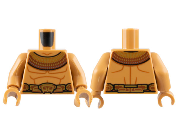 Lego Torso Bare Chest with Dark Orange Muscle Contours, Reddish Brown Mantle and Belt with Gold Decoration Pattern / Medium Nougat Arms / Medium Nougat Hands