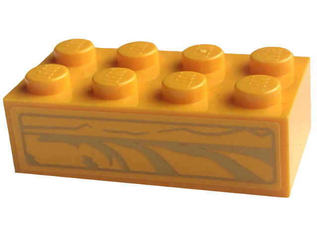 Lego Brick 2 x 4 with Gold Lines and Border Pattern on Both Sides (Ark of the Covenant) (Stickers) - Set 77013 / Bright Light Orange