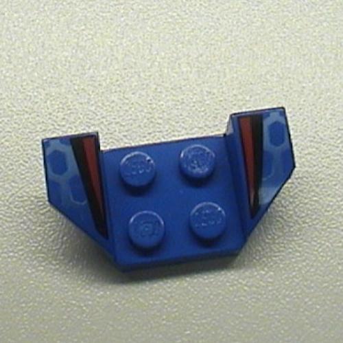 Lego Mudguard 2 x 4 with 2 x 2 Studs and Flared Wings, Black/Red Stripes and White Honeycomb Print