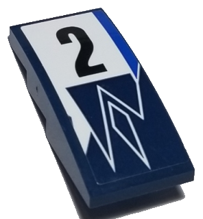 Lego Slope, Curved 4 x 2 with Black Number 2 on White Background, Dark Blue Diamond and Triangles Pattern (Sticker) - Set 75885