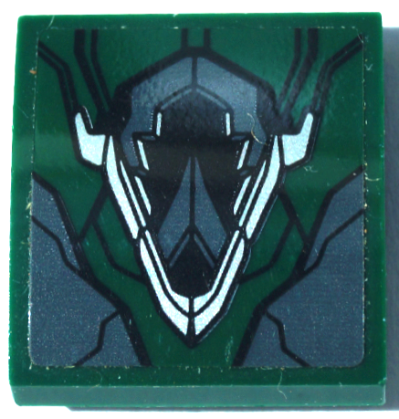 Lego Slope, Curved 2 x 2 x 2/3 with Dark Green and Dark Bluish Gray Armor Plates, Black Lines and Silver Highlights Pattern (Sticker) - Set 76083 / Dark Green