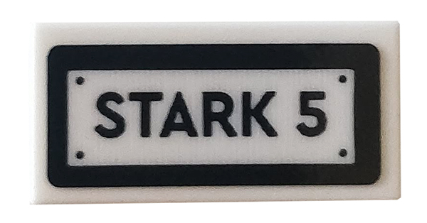 Lego Tile 1 x 2 with 'STARK 5' Pattern (Sticker) - Set 76167 / White