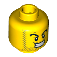 Lego Minifig Head Stubble Guy, Dual Sided, Thick Eyebrows and Stubble, Evil Grin / Surprised Print [Blocked Open Stud] / Yellow