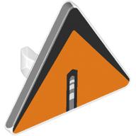 Lego Road Sign Clip-on 2.2 x 2.667 Triangular with Orange Surface, Black Border, Blank Line in Center Print / Trans-Clear