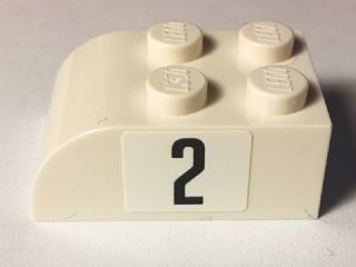 Lego Slope, Curved 3 x 2 with 4 Studs with Black Number 2 on Left Pattern (Sticker) - Set 40194