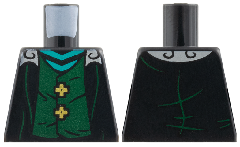 Lego Torso Coat with Light Bluish Gray Collar, Dark Green Vest with Gold Buttons, Dark Turquoise Chevron Stripes Pattern