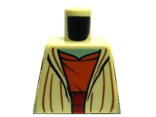 Lego Torso SW Open Robe, Dark Orange Shirt with Dark Red Waist Sash, Sand Green Neck Pattern (Yoda) / Tan