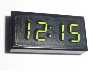 Lego Tile 1 x 2 with Clock Digital Pattern - '12:15' (Sticker) - Set 60097 / Black