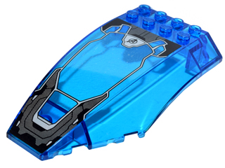 Lego Windscreen 10 x 6 x 2 Curved with Black and Gray Quinjet and Avengers Logo Pattern (Sticker) - Set 76051 / Trans-Dark Blue
