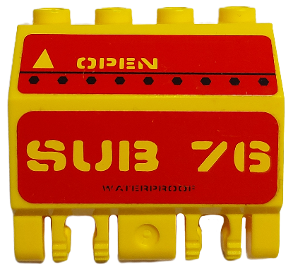 Lego Panel 2 x 4 x 3 1/3 with Double Locking 2 Fingers Hinge with 'SUB 76' and 'OPEN' Pattern (Stickers) - Set 7776 / Yellow