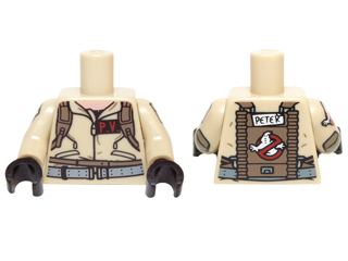 Lego Torso Ghostbusters Jumpsuit with 'P.V.' ID Badge and 'PETER' on Reverse Pattern / Tan Arms with Ghostbusters Pattern / Black Hands