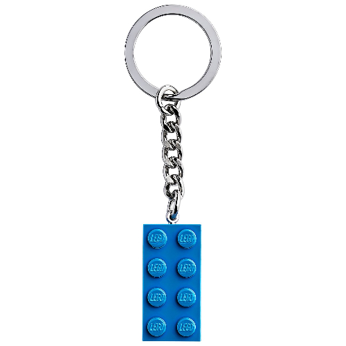 Lego Key Chain, Chrome Chain and Ring with 2 x 4 Brick / Blue