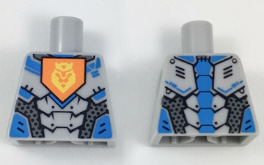 Lego Torso Nexo Knights Armor with Orange Emblem with Yellow Crowned Lion, Silver Panels Pattern / Light Bluish Gray