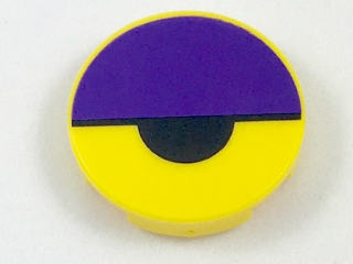 Lego Tile, Round 2 x 2 with Bottom Stud Holder with Dark Purple Large Semicircle and Black Small Semicircle Pattern (Octi Eye)