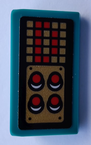 Lego Slope 30 1 x 2 x 2/3 with 4 Red Buttons and Pixelated Display with Letter D Pattern (Sticker) - Set 80012 / Dark Turquoise