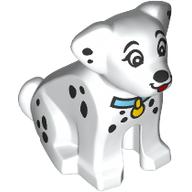 Lego Animal, Dog Sitting with Black Spots, Medium Azure Collar, Yellow Pendant (Dalmatian) print / White