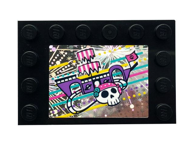 Lego Tile, Modified 4 x 6 with Studs on Edges with Skull and Ship on Holographic Background Pattern (Sticker) - Set 41375