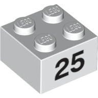 Lego Brick 2 x 2 with Black "25" Print / White