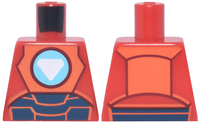 Lego Torso Reddish Orange and Dark Blue Iron Man Armor, Medium Azure and White Triangle Arc Reactor Pattern / Red