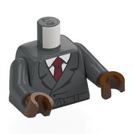 Lego Torso, Coat, White Shirt, Dark Red Tie Print, Dark Bluish Gray Arms, Reddish Brown Hands / Dark Bluish Gray