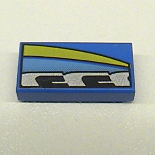 Lego Tile 1 x 2 with Blue, Black, Silver, and Yellow Stripes Left Print