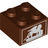 Lego Brick 2 x 2 with White Winged Lion (Griffin) Print / Reddish Brown