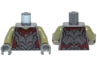 Lego Torso LotR Crude Plate Mail Armor and Dark Red Shirt Tattered Pattern (Moria Orc) / Olive Green Arms / Dark Bluish Gray Hands