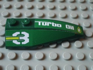 Lego Wedge 6 x 2 Right with Number 3 and 'Turbo Oil' Pattern (Stickers) - Set 8138