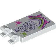 Lego Tile Special 2 x 3 with 2 Clips with Drawing of Gabby, Kitten Rainbow Print / White