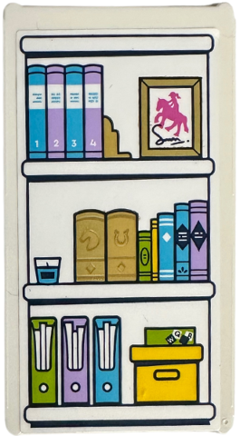 Lego Glass for Window 1 x 4 x 6 with Bookcase with Books, Files, Picture and Storage Box Pattern (Sticker) - Set 41740