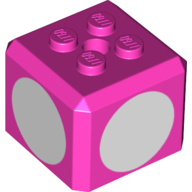 Lego Brick Special Cube with 2 x 2 Studs on Top, and White Circles Print / Dark Pink