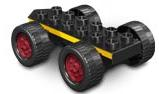 Lego Duplo Car Base 2 x 6 with Four Black Wheels and Dark Red Hubs with Yellow Stripes Pattern