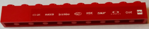 Lego Brick 1 x 10 with 'OZ', 'IVECO', 'brembo', 'MAGNETI MARELLI', 'NGK SPARK PLUGS', 'SKF', 'OAKLEY', 'OIIR' and 'infor' Pattern (Sticker) - Set 75913