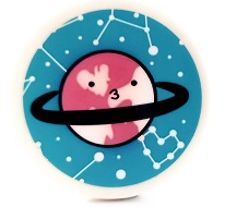 Lego Tile, Round 3 x 3 with Planet with Face, Black Ring and Star Constellations on Medium Azure Background Pattern (Sticker) - Set 41450 / White