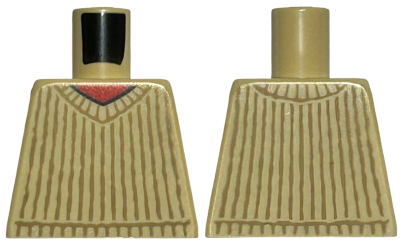 Lego Torso V-Neck Sweater with Dark Tan Vertical Stripes over Red Shirt Pattern / Tan