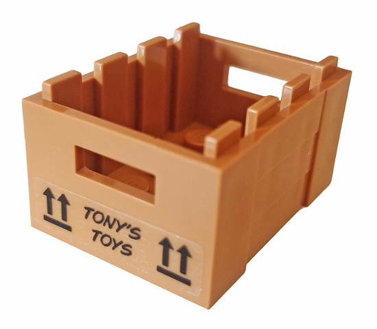 Lego Container, Crate 3 x 4 x 1 2/3 with Handholds with 'TONY'S TOYS' and Arrows Pattern on Both Ends (Stickers) - Set 76167
