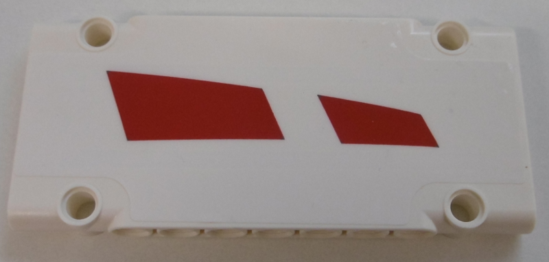 Lego Technic, Panel Plate 5 x 11 x 1 with Red Trapezoids Pattern Model Right Side (Sticker) - Set 42100 / White