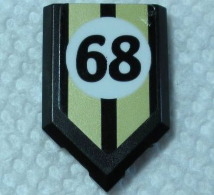 Lego Tile, Modified 2 x 3 Pentagonal with Gold Stripes and Black '68' in White Circle Pattern (Sticker) - Set 75884 / Black