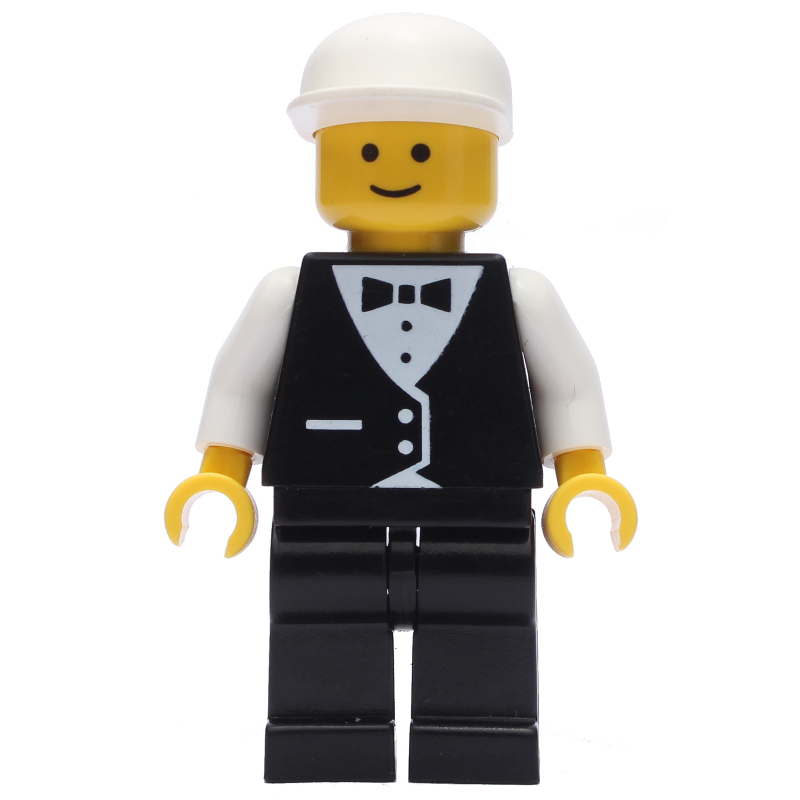 Lego Man, Black Suit and Bow Tie, White Cap