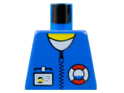 Lego Torso Rescue Coast Guard Logo, Name Tag, White Collar, Zipper Pattern / Blue