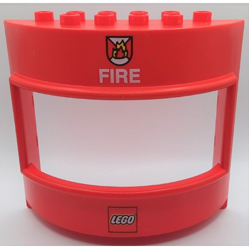 Lego Duplo Wall with Window 3 x 8 x 6 Curved with Lego Logo and Fire Print