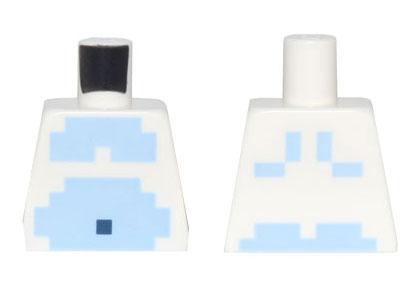 Lego Torso Pixelated Bright Light Blue Bare Chest and Stomach, Dark Blue Navel Pattern / White