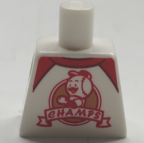 Lego Torso T-Shirt with Red Trim and 'CHAMPS' Logo Pattern (BAM) / White