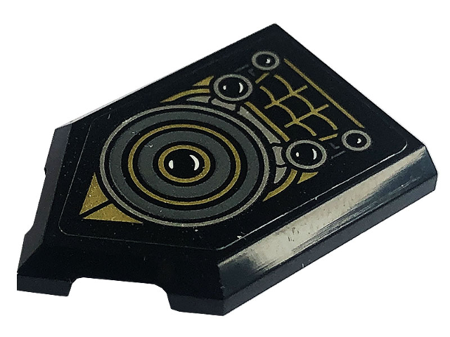 Lego Tile, Modified 2 x 3 Pentagonal with Spider Web, Eyes and Dark Bluish Gray, Gold and Silver Circles Pattern (Sticker) - Set 76195