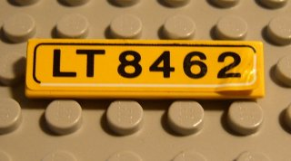 Lego Tile 1 x 4 with 'LT 8462' Pattern (Sticker) - Set 8462 / Yellow